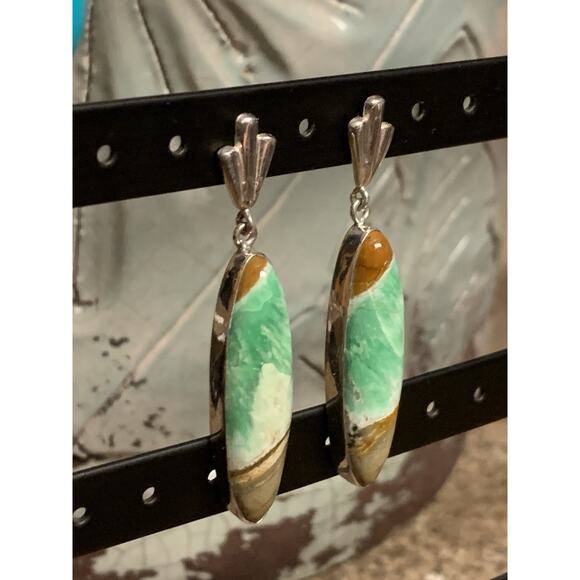 Sterling Silver and Variscite Earrings Dangle SEE FULL DESCRIPTION - Picture 5 of 8